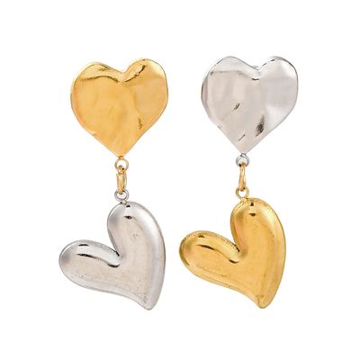 MIXED STAINLESS MISMATCH HEART EARRINGS