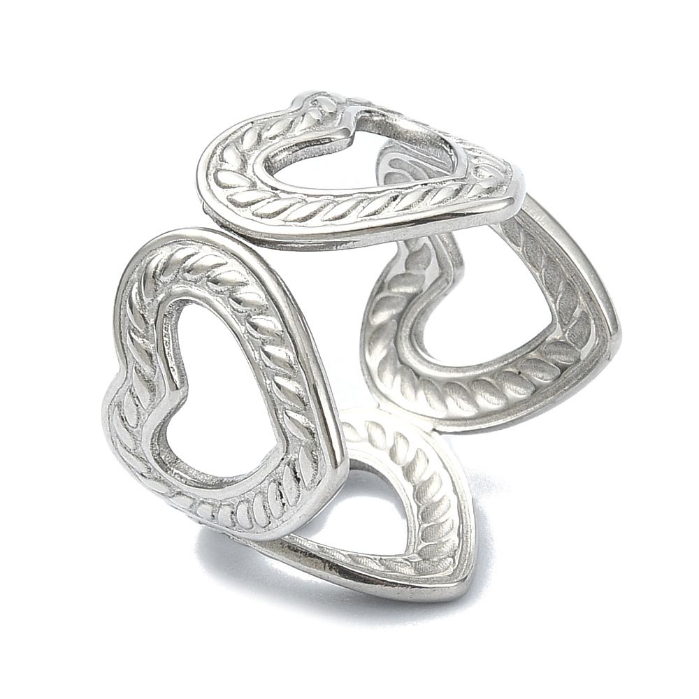 SILVER STAINLESS CUT-OUT HEART CUFF RING