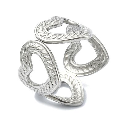 SILVER STAINLESS CUT-OUT HEART CUFF RING