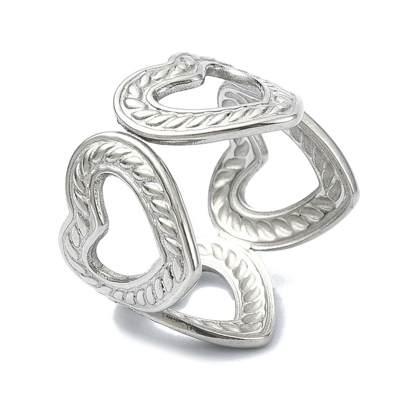 SILVER STAINLESS CUT-OUT HEART CUFF RING