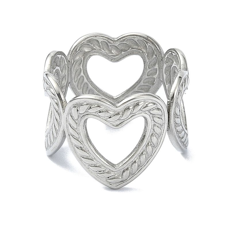 SILVER STAINLESS CUT-OUT HEART CUFF RING