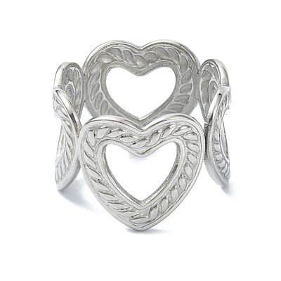 SILVER STAINLESS CUT-OUT HEART CUFF RING