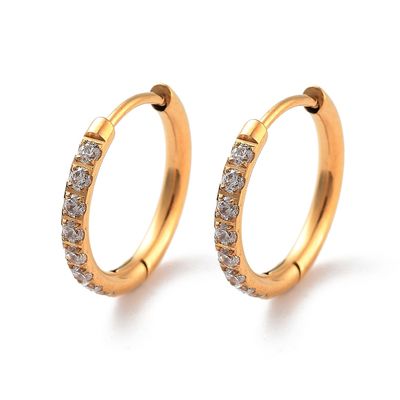 GOLD STAINLESS CZ HOOP EARRINGS FJE283