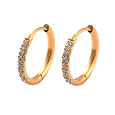 GOLD STAINLESS CZ 16MM HOOP EARRINGS