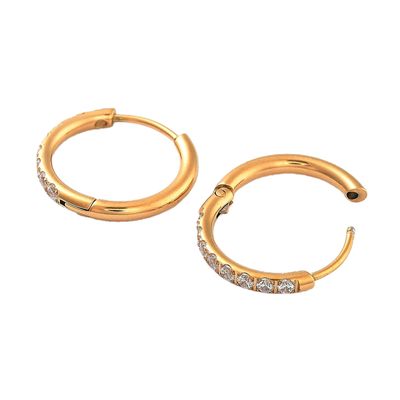 GOLD STAINLESS CZ 16MM HOOP EARRINGS
