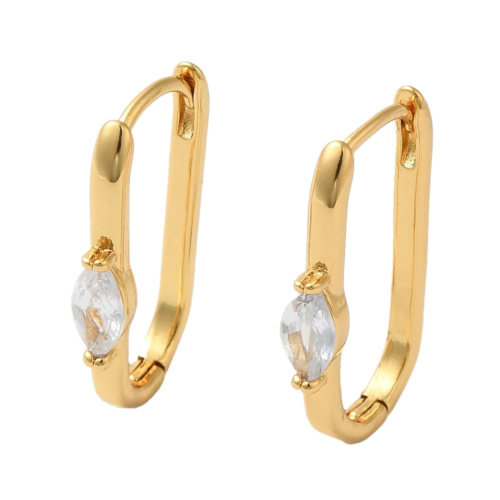 GOLD STAINLESS MARQUISE CZ HOOP EARRINGS