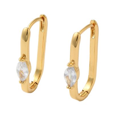 GOLD STAINLESS MARQUISE CZ HOOP EARRINGS