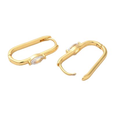 GOLD STAINLESS MARQUISE CZ HOOP EARRINGS