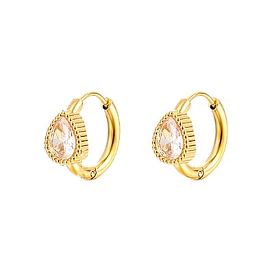 GOLD STAINLESS TEARDROP CZ HOOP EARRINGS