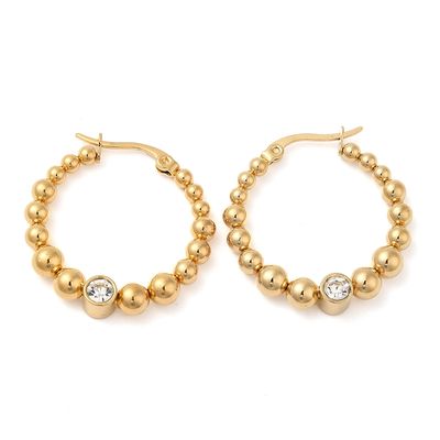 GOLD STAINLESS CZ BEAD HOOP EARRINGS FJE287