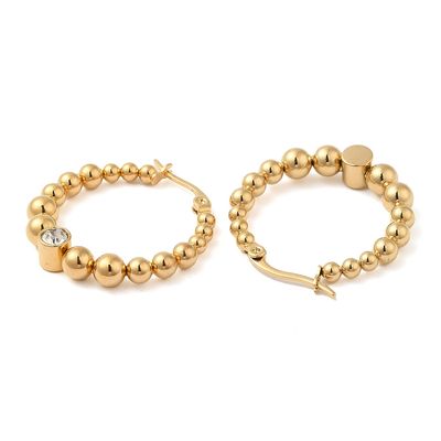 GOLD STAINLESS CZ BEAD HOOP EARRINGS