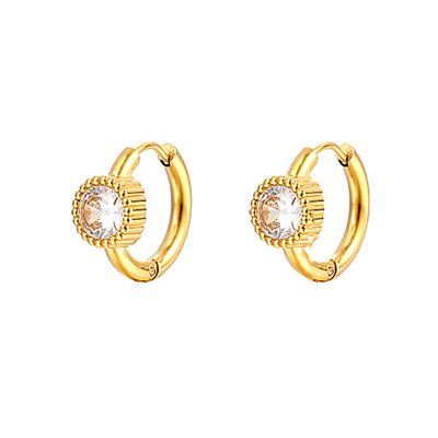 GOLD STAINLESS ROUND CZ HOOP EARRINGS