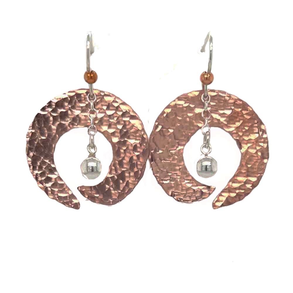 MIXED METALS HAMMERED SWIRL &amp; BALL EARRINGS
