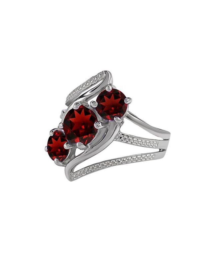 SILVER GARNET TRIPLE ROUND RING - 6