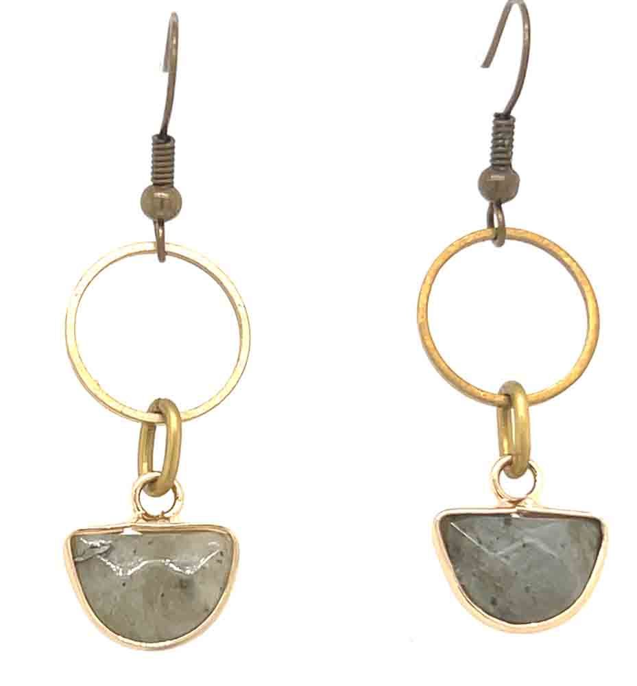 BRASS CIRCLE LINKED  LABRADORITE EARRINGS