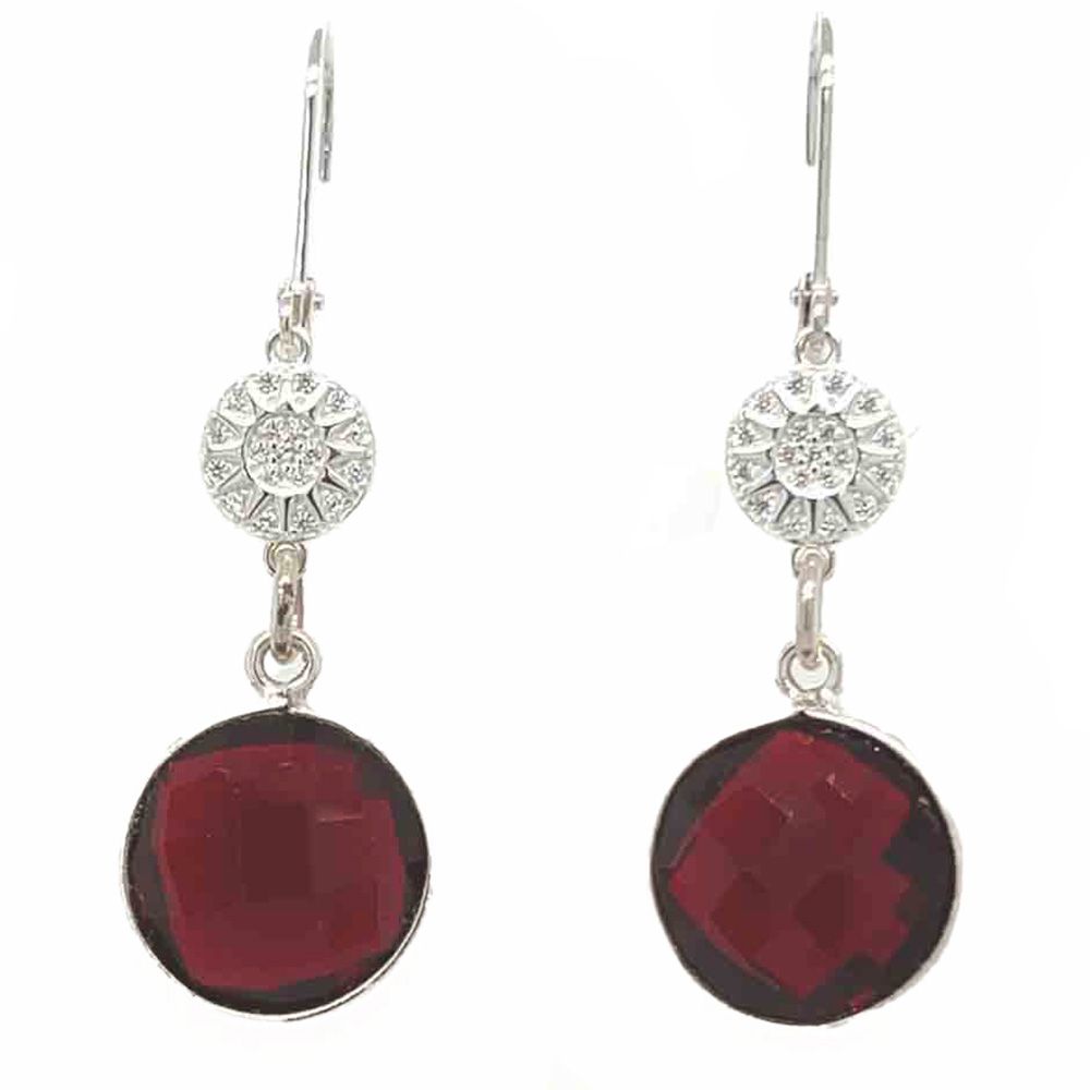 SILVER GARNET &amp; CZ EARRINGS