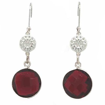 SILVER GARNET &amp; CZ EARRINGS