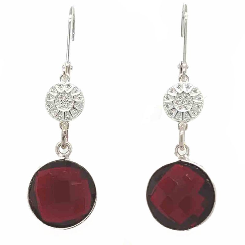 SILVER GARNET &amp; CZ EARRINGS