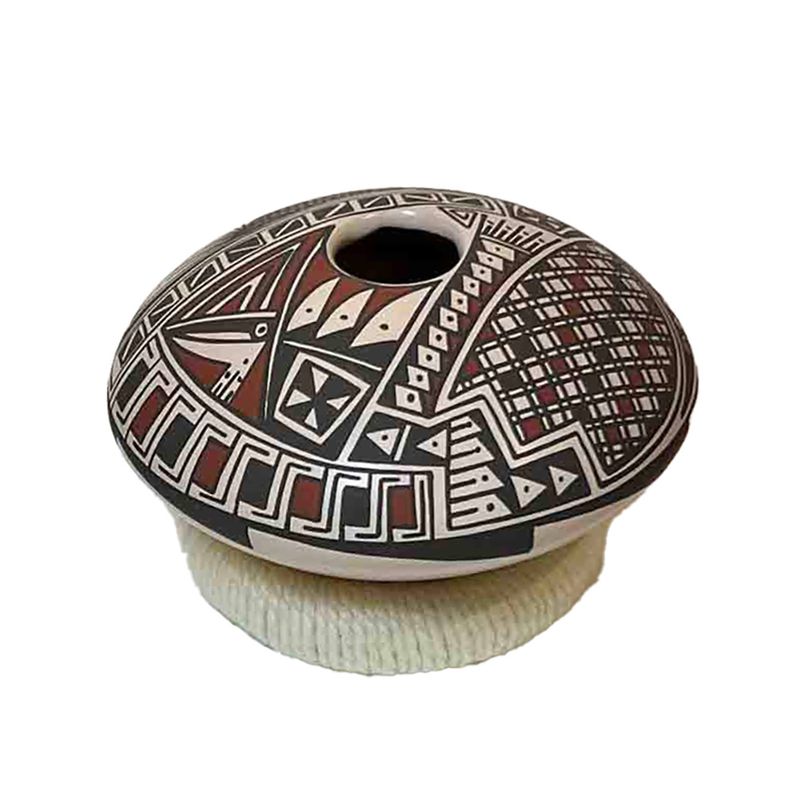 MATA ORTIZ RED &amp; BLACK GEOMETRIC SEED POT - 3X4