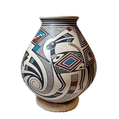 MATA ORTIZ BROWN, RED & BLUE MOTIFS - JORGE QUINTANA - 7.5X5 MATA ORTIZ BROWN, RED & BLUE MOTIFS - JORGE QUINTANA - 7.5X5