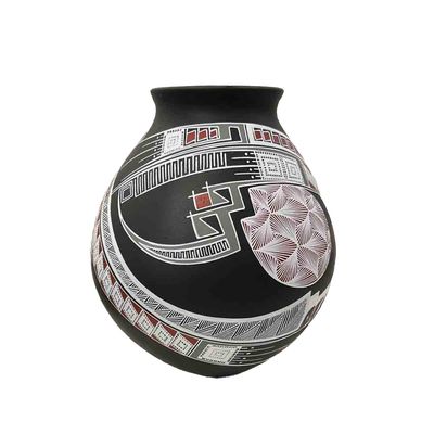 MATA ORTIZ BLACK, WHITE & RED VASE - 9 x 5.5