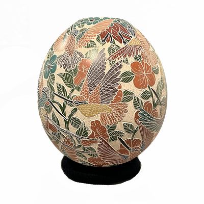 MATA ORTIZ COLORFUL HUMMINGBIRDS &amp; FLOWERS -9.25 x 6.5