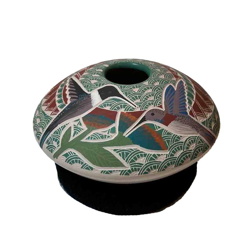 MATA ORTIZ ETCHED COLORFUL HUMMINGBIRDS - 3 X 4.5