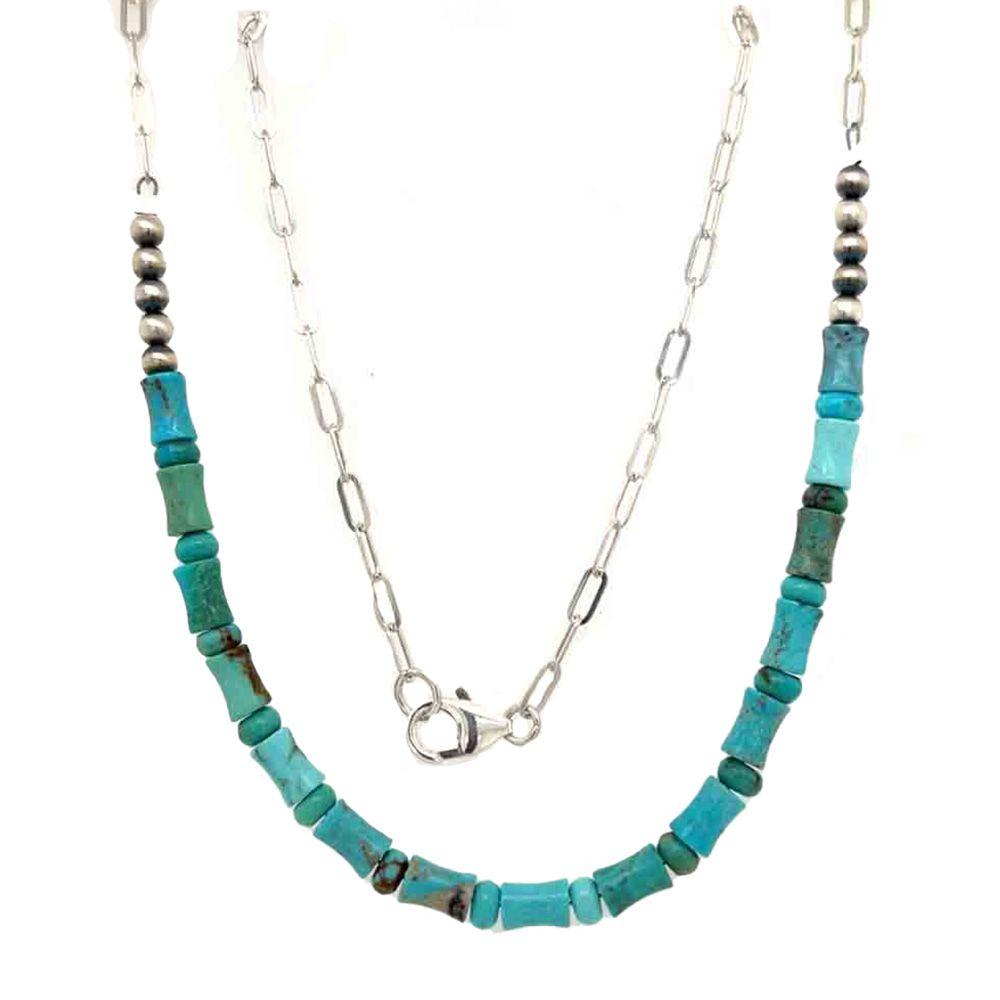 SILVER TURQUOISE &amp; NAVAJO PEARL NECKLACE NAVAJO - DONOVAN SKEETS