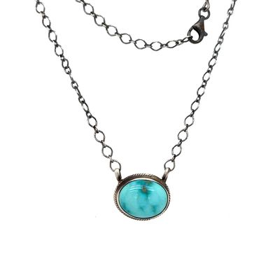 SILVER OVAL TURQUOISE NECKLACE NAVAJO - DEBRA SMITH