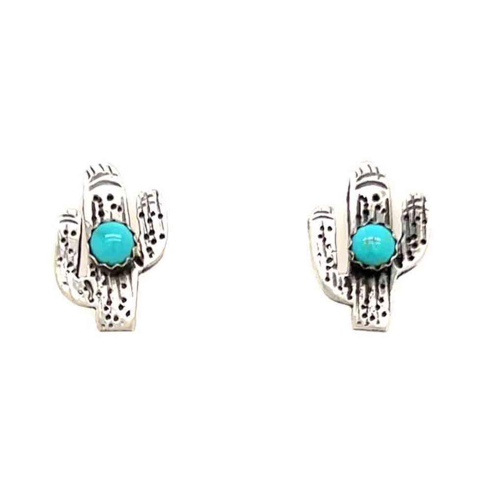SILVER SAGUARO TURQUOISE EARRINGS - ZUNI - DONNA SLUTZA