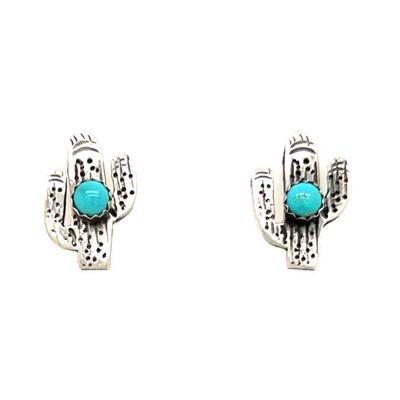 SILVER SAGUARO TURQUOISE EARRINGS - ZUNI - DONNA SLUTZA