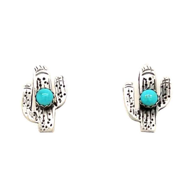 SILVER SAGUARO TURQUOISE EARRINGS - ZUNI - DONNA SLUTZA