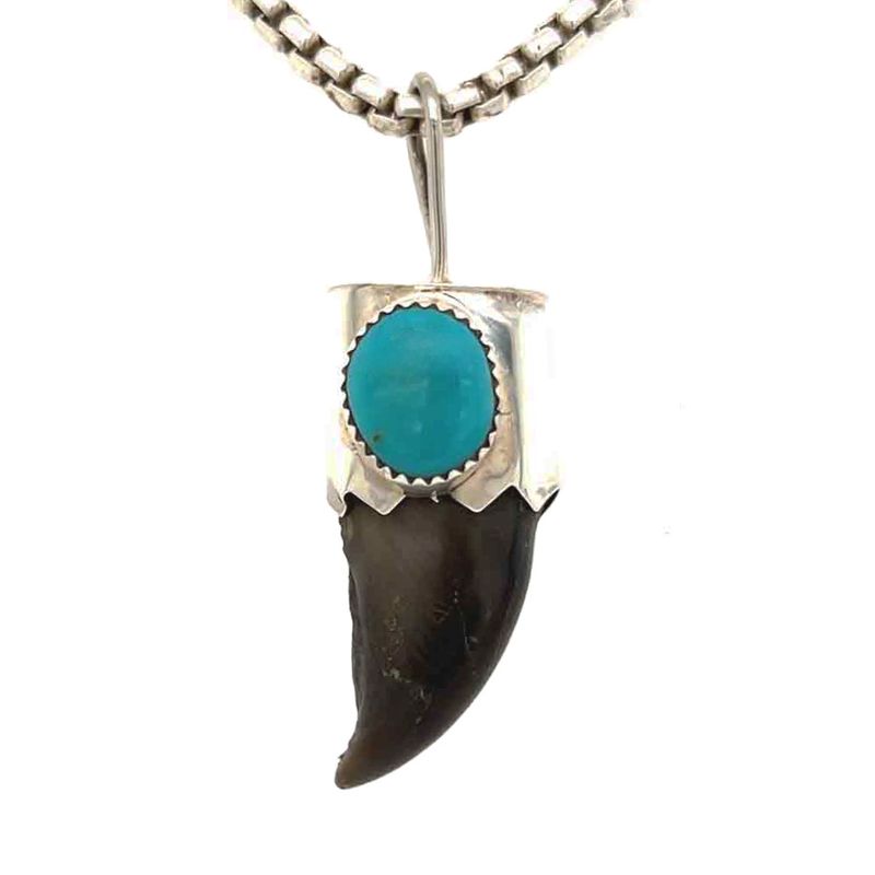 SILVER TURQUOISE BEAR CLAW PENDANT - NAVAJO - RB