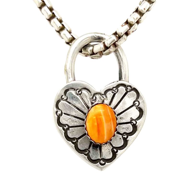 SILVER STAMPED SPINY OYSTER HEART PENDANT - NAVAJO - EMER THOMPSON