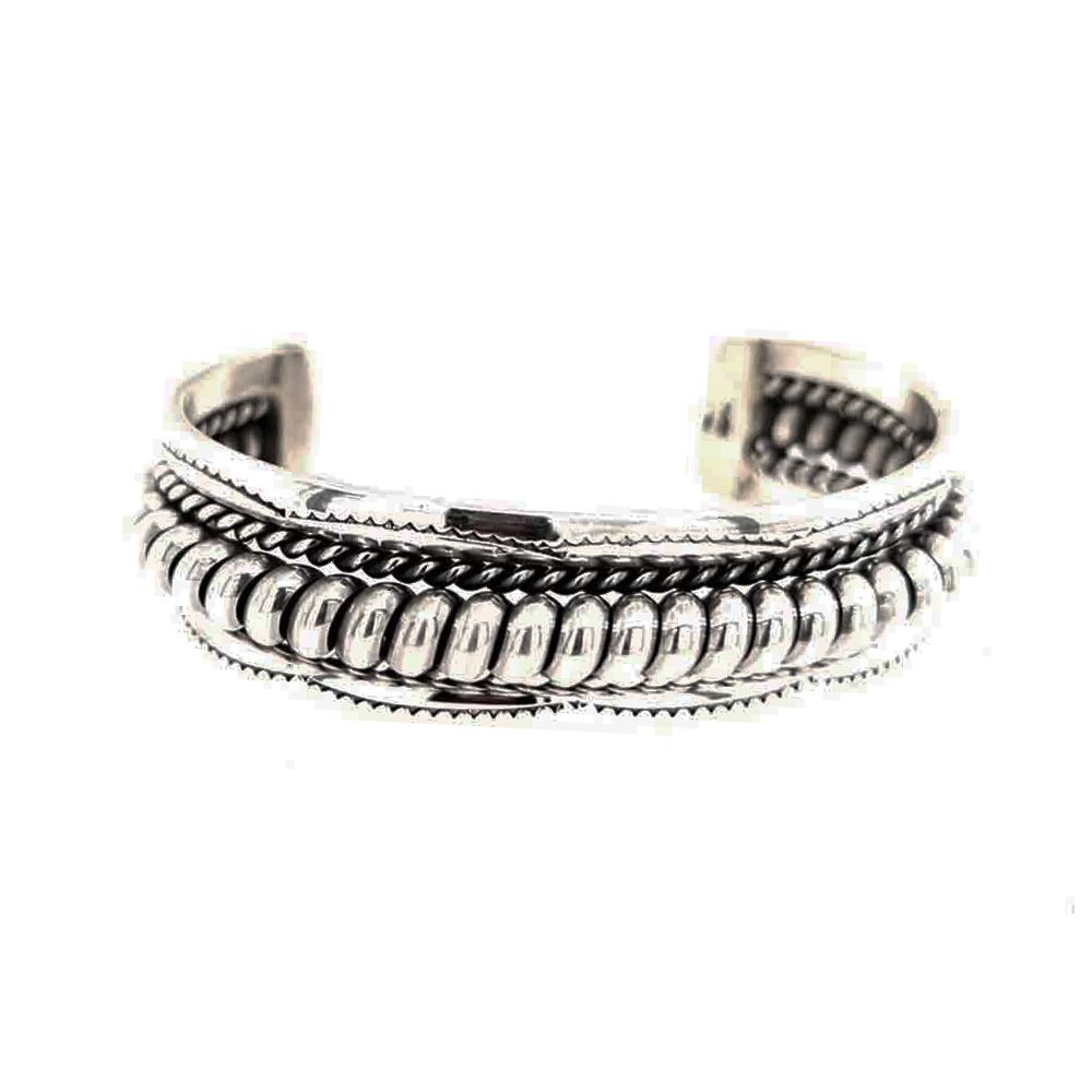SILVER RIDGE &amp; BRAID CUFF BRACELET - NAVAJO - TAHE