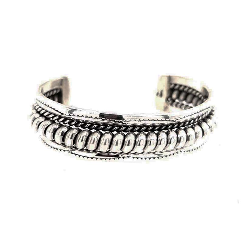 SILVER RIDGE &amp; BRAID CUFF BRACELET - NAVAJO - TAHE
