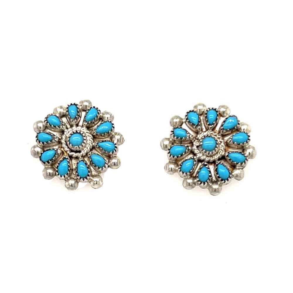 SILVER TURQUOISE FLOWER EARRINGS - ZUNI - BENINA KALLESTEWA