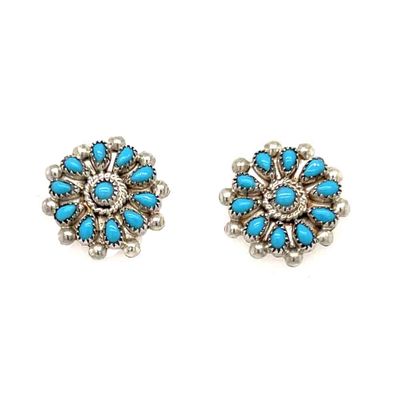 SILVER TURQUOISE FLOWER EARRINGS - ZUNI - BENINA KALLESTEWA