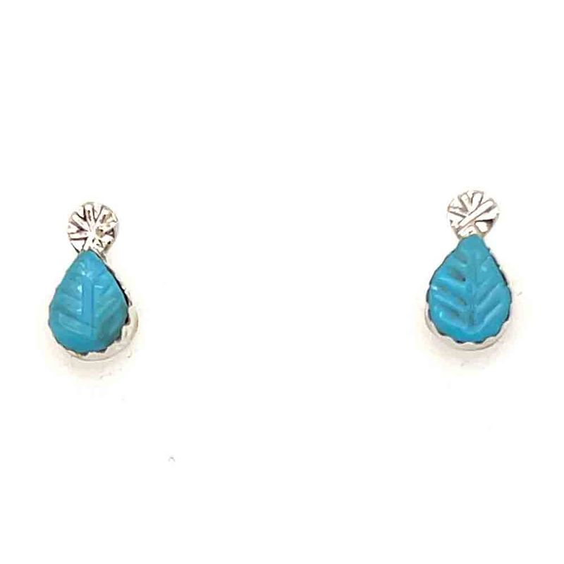 SILVER CARVED TURQUOISE STUD EARRINGS - ZUNI-ANGIE ROSETTA
