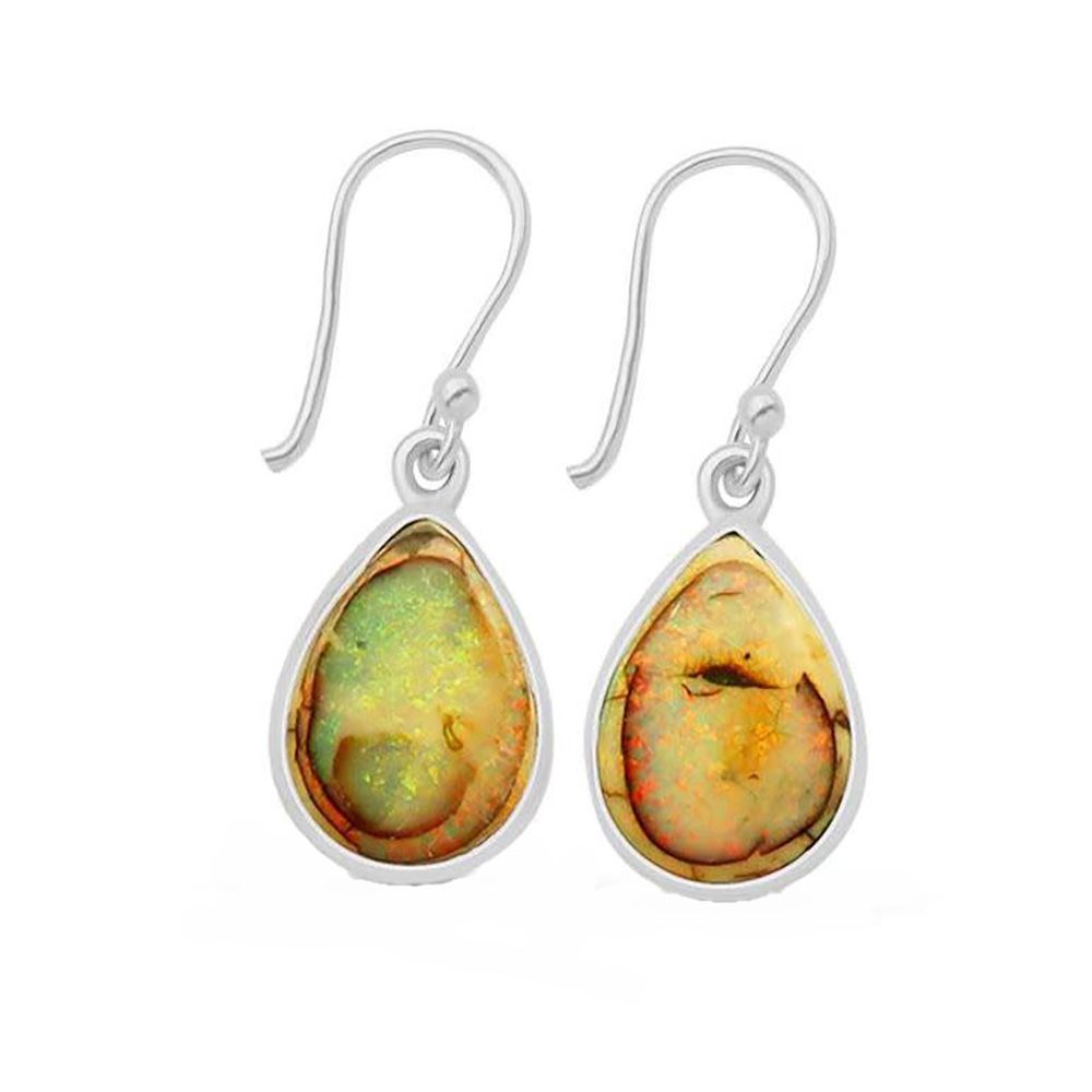 SILVER NATURAL OPAL SPIDER-WEB TEARDROP EARRINGS