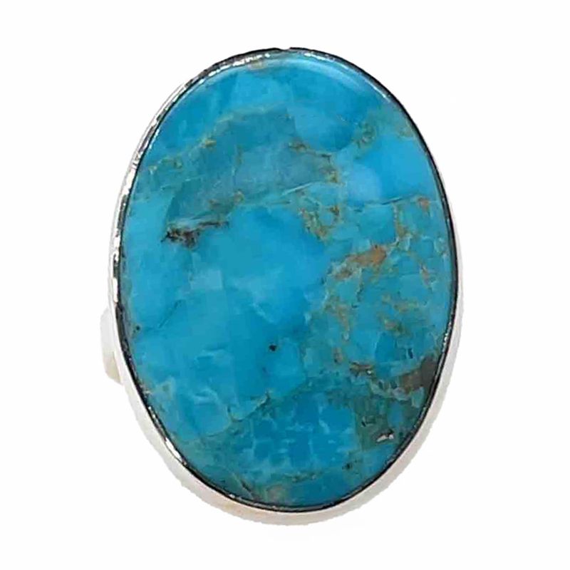 SILVER TURQUOISE OVAL RING - ADJ