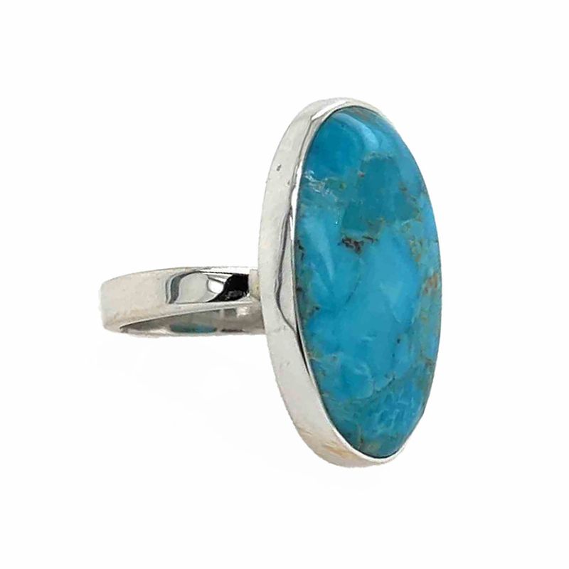 SILVER TURQUOISE OVAL RING - ADJ