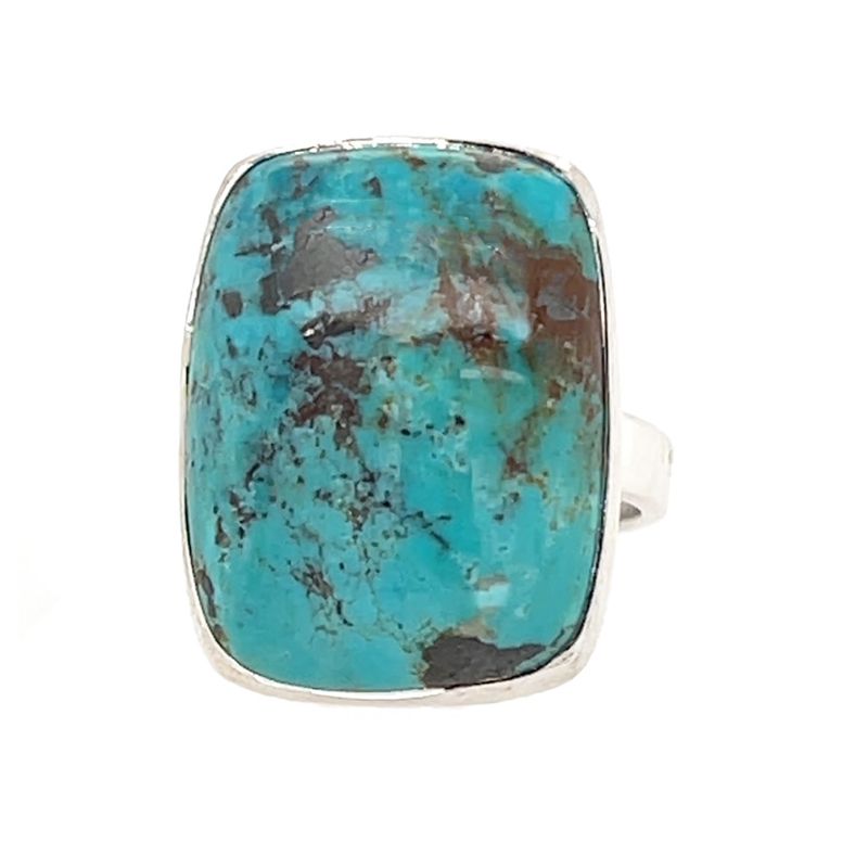 SILVER TURQUOISE RECTANGLE RING - ADJ