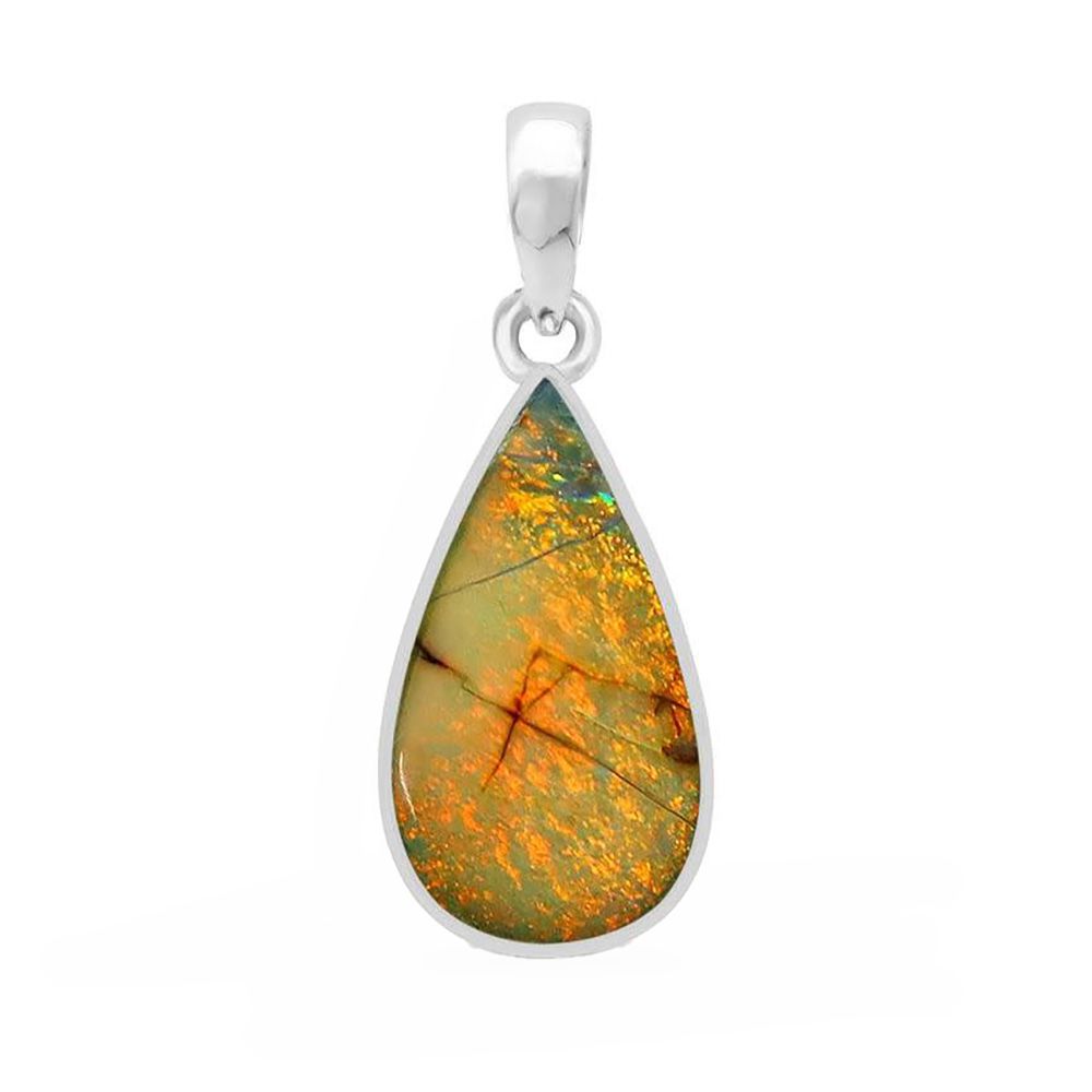 SILVER SPIDER-WEB OPAL TEARDROP PENDANT