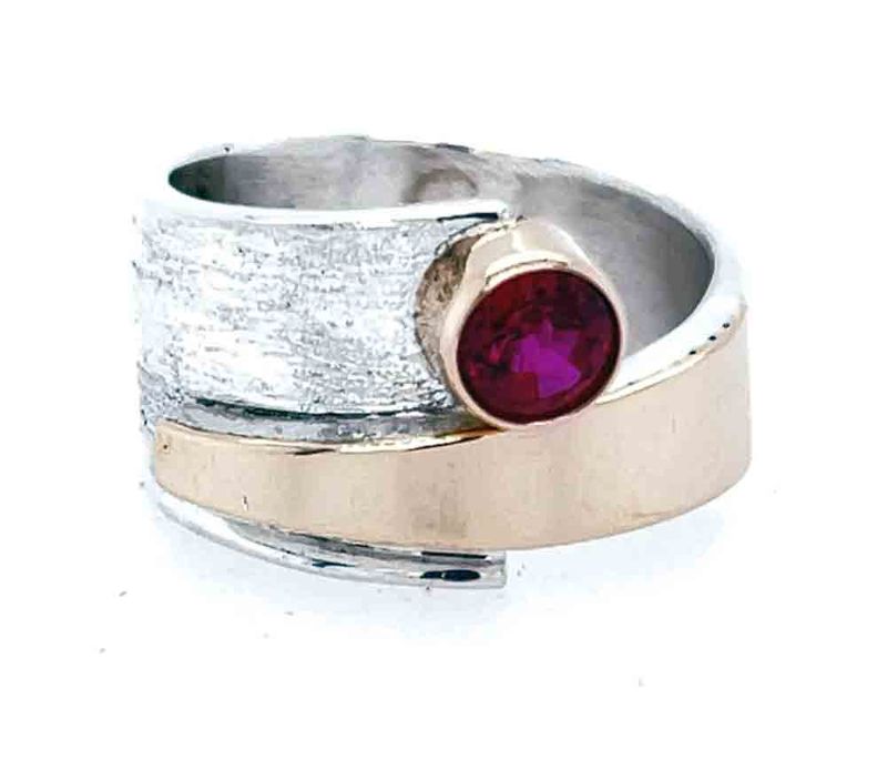 SILVER/14K RUBY WRAP RING SIZE-8
