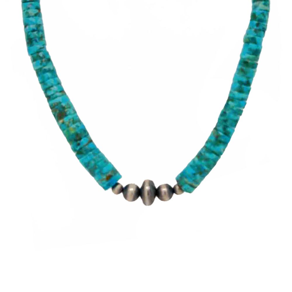 SILVER NAVAJO PEARLS &amp; TURQUOISE NECKLACE -  NAVAJO - CHARLENE LITTLE