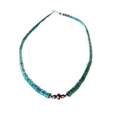 SILVER NAVAJO PEARLS &amp; TURQUOISE NECKLACE -  NAVAJO - CHARLENE LITTLE