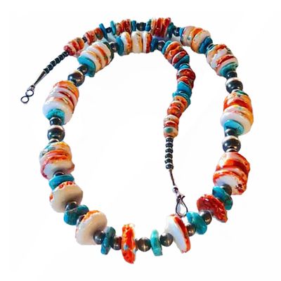 SILVER NAVAJO PEARLS &amp; MIXED BEADS NECKLACE - NAVAJO - CHARLENE LITTLE