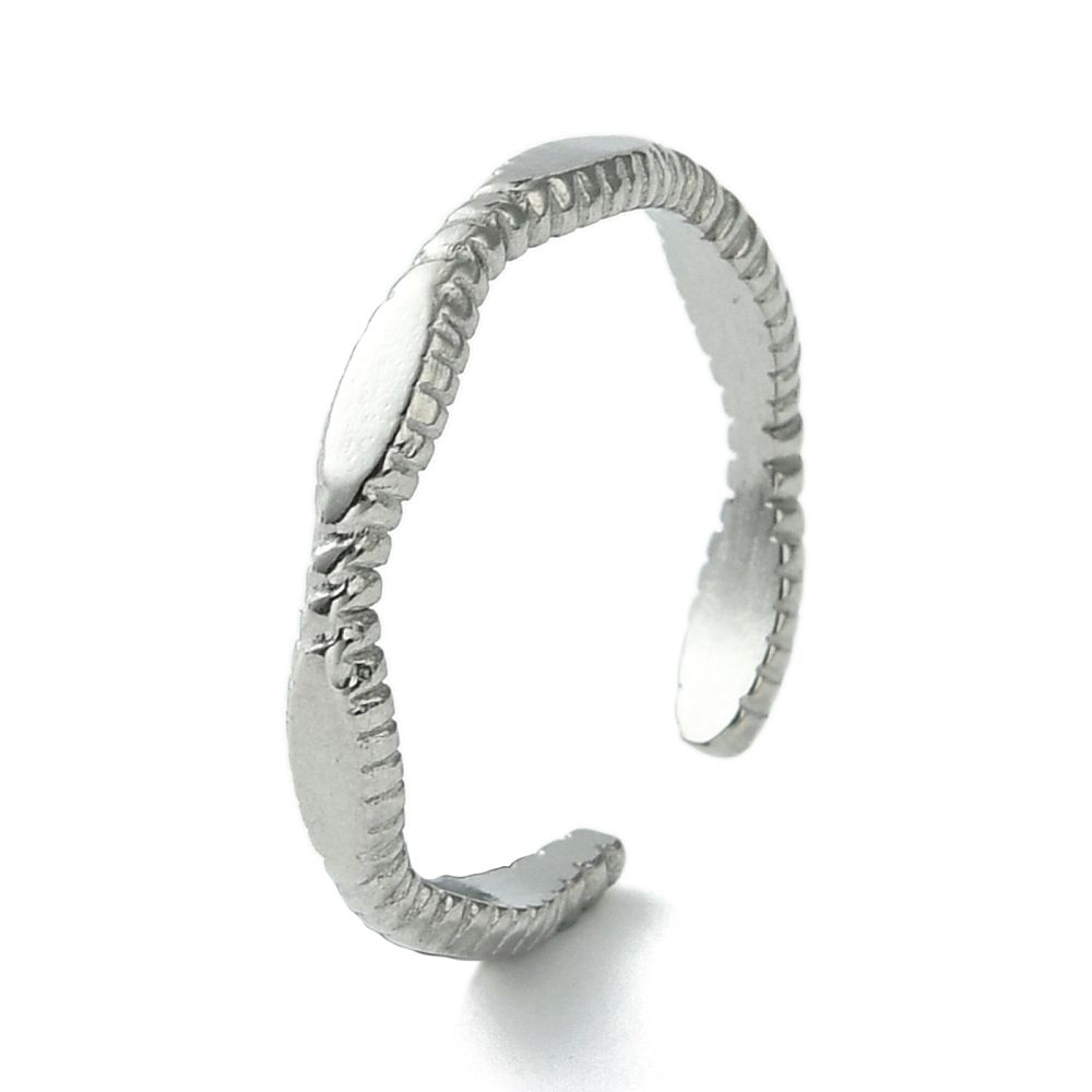 SILVER STAINLESS OVAL TEXTURE CUFF RING