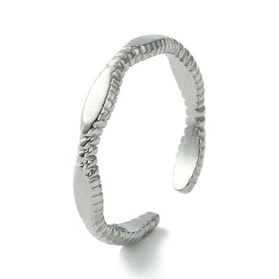 SILVER STAINLESS OVAL TEXTURE CUFF RING